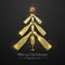 Christmas poster with golden champagne glass and bottle. Golden Christmas tree