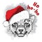 The christmas poster with the image cheetah portrait in Santa`s hat. Vector illustration