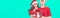 Christmas Poster With Man And Woman In Santa Hats Holding Gift Happy Couple Over Comin Pin Up Background Winter Holidays