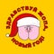 Christmas Poster Russian text - Hello ass, new year! Funny Ass in santa hat. Xmas buttocks Vector illustration