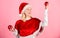 Christmas preparation concept. Lets have fun. Favorite time year christmas. Girl happy wear santa costume celebrate