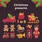 Christmas presents collection. Toys and gifts flat illustration