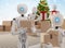 Christmas presents logistics pack gifts ready to ship with autonomous robots 3d-illustration
