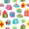 Christmas presents seamless pattern. Vector illustration of cartoon gifts