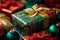 christmas presents wrapped in red green and gold