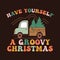 Christmas print with truck and quote-have yourself a groovy christmas. Retro Holidays graphics. Stock vector clipart