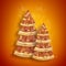 Christmas promotion flyer with pepperoni pizza slice in shape of Christmas tree orange background. concept new year poster pizza