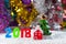Christmas props decorations on christmas snow field background w