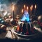 Christmas pudding place setting with candles