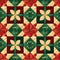 Christmas quilt seamless, repeating background, in red, off-white and green colors.