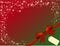 Christmas red background with red bow in green corner