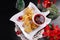 Christmas red borscht with puff pastries