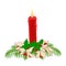 Christmas red candle holly and poinsettia vector