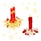 Christmas red candlelights with bows and poinsettia vintage vector illustration editable