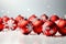 Christmas red decorations balls toys on white background. Christmas composition