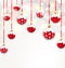 Christmas Red Glassy Balls on Shimmering Light Background