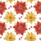 Christmas Red Gold Poinsettia watercolor seamless pattern