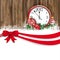 Christmas Red Ribbon Bauble Even Clock 2017 Worn Wood