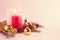 Christmas red and white candles arrangement, vintage toned