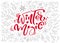 Christmas Red Winter Magic Calligraphy Lettering vector text with winter xmas elements in scandinavian style. Creative