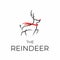 Christmas reindeer logo with simple minimalist line art. Hand-drawn stag, moose, or elk vector illustration.