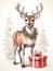 Christmas Reindeer and Present Drawing Sketch AI Generated