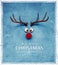 Christmas Reindeer with red cold nose on blue background