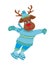 Christmas reindeer with scarf skates on ice