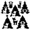 Christmas and Reindeer Silhouettes. Vector Illustrations. Black isolated on white.