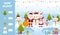 Christmas riddle for kids with santa claus and mrs claus singing carols with snowman, printable worksheet