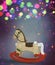 Christmas rocking horse decorated on colorful background