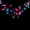 Christmas romantic decorative garland lights frame on black background with copy space