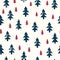 Christmas Rustic Festive Hand-Stamped Fir Trees Vector Seamless Pattern