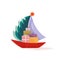 Christmas sailboat with presents cute vector icon