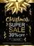 Christmas sale advertising banner. Popular banners dimensions. Golden and white objects on black background