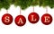 Christmas sale banner advertisement - red baubles with pine branches