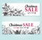 Christmas sale banner. Vector hand drawn illustration. Xmas plants and symbols.