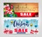 Christmas Sale Banners Set with Different Designs and Wooden Background