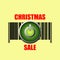 Christmas sale. Barcode. Power button, on a yellow background. Holiday sales start concept. Business