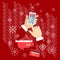 Christmas sale buy now internet shopping online store e-commerce process hands using smart phone online shopping snowflakes on re