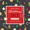 Christmas sale flyer template. Poster, card, label, background, banner on red frame with sweets on a wooden black table.