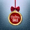 Christmas sale gold bauble banner, advertisement, vector illustration