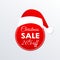 Christmas sale icon. 20% price off badge. Xmas and holiday discount design element with Santa Claus hat. Shopping decoration