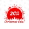 Christmas sale icon, label or banner. Xmas discount promotion poster or card template with snowflakes. 20 percent price off.