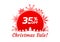 Christmas sale icon, label or banner. Xmas discount promotion poster or card template with snowflakes. 35 percent price off.