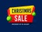 Christmas Sale label, banner or poster design with 50% discount offer and hanging baubles.