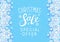 Christmas sale paper snowflakes borders on blue background for Your winter holiday design