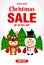 Christmas Sale poster with funny kids in Christmas costumes Deer and Snowman. Christmas sale banner design with 50 Discount