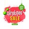 Christmas Sale poster or template design with 50% discount offer and hanging baubles on brush stroke.