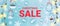 Christmas sale promo banner vector illustration with house under winter snow, snowman and snowflakes
